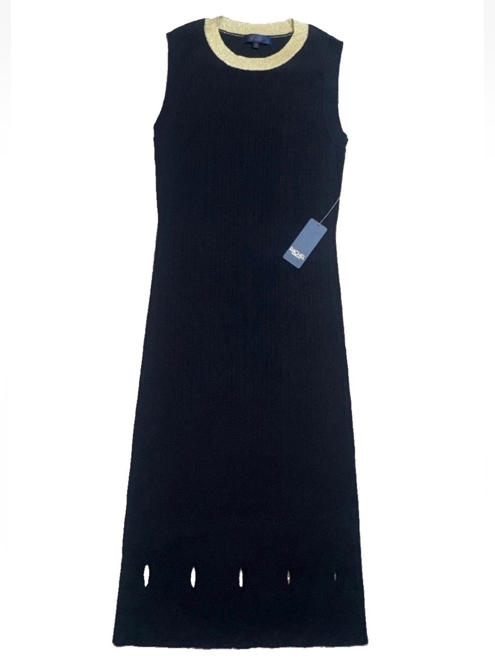 RACHEL Rachel Roy Black Knit Sleeveless Dress with Gold Neckline